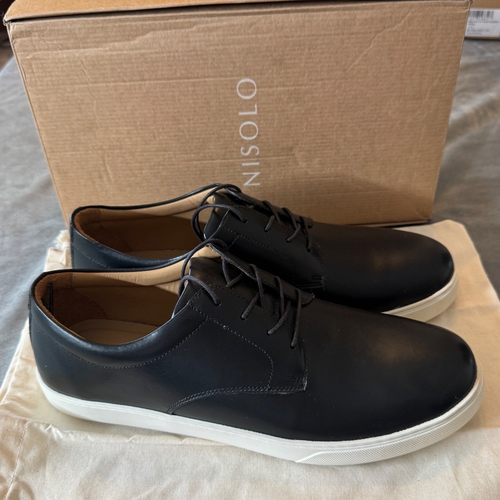 Nisolo Mens Diego Everyday Sneaker 11.5 Black Leather Lace Up Minimalist Luxury